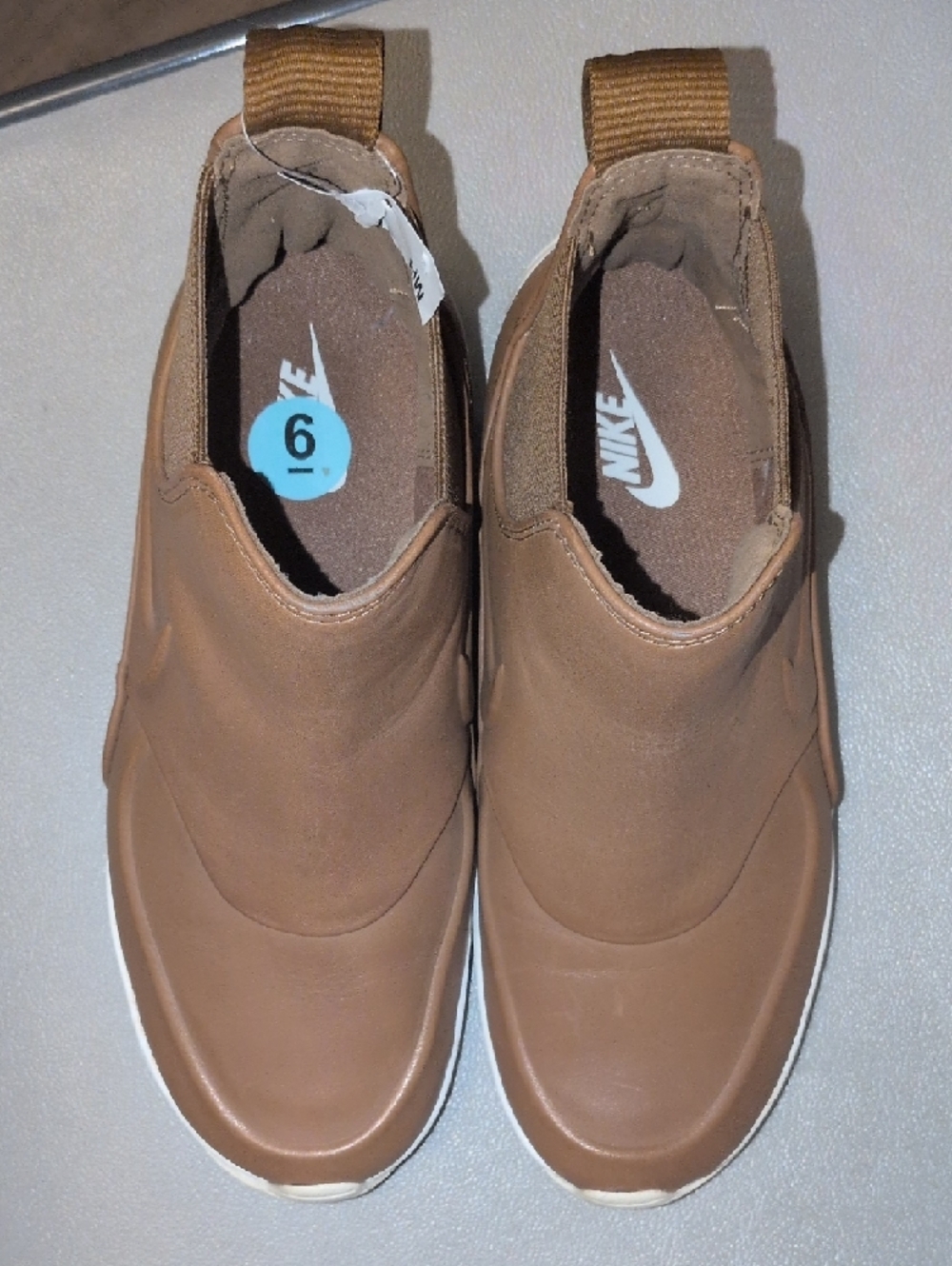 Nike Tan Slip-On Leather Sneaker with White Sole - Picture 3 of 5